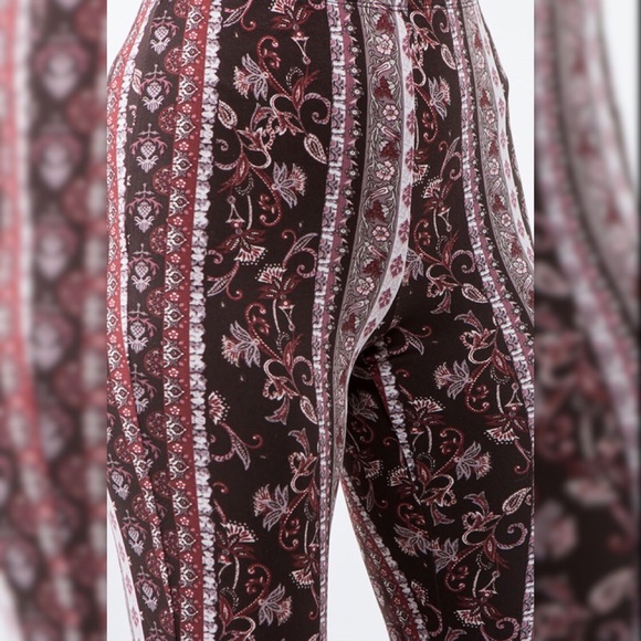 Tik Tok Famous Brown Tribal Print Bell Bottom Flare Stretch Pants - Picture 4 of 11
